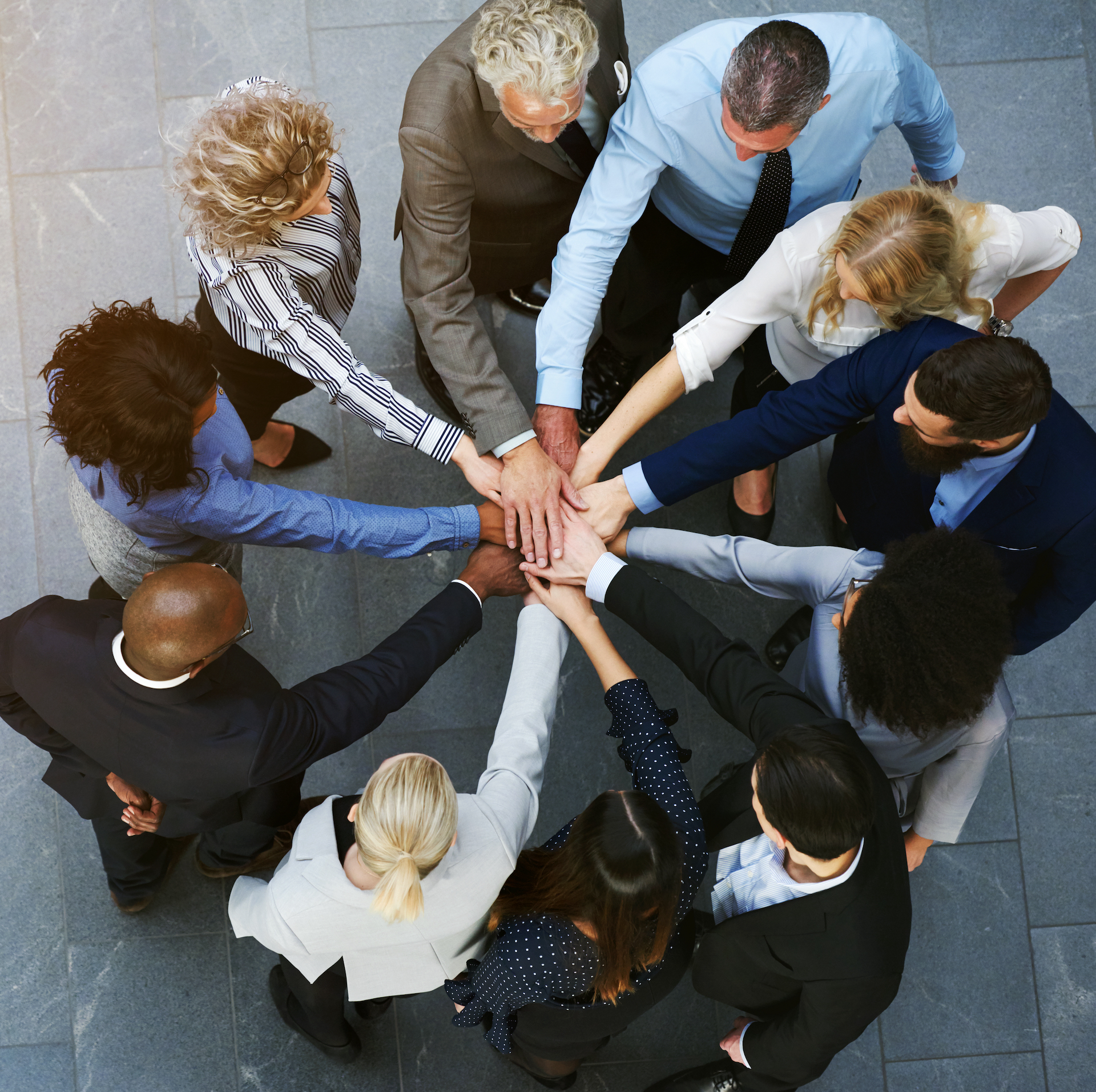 High angle view of diverse team